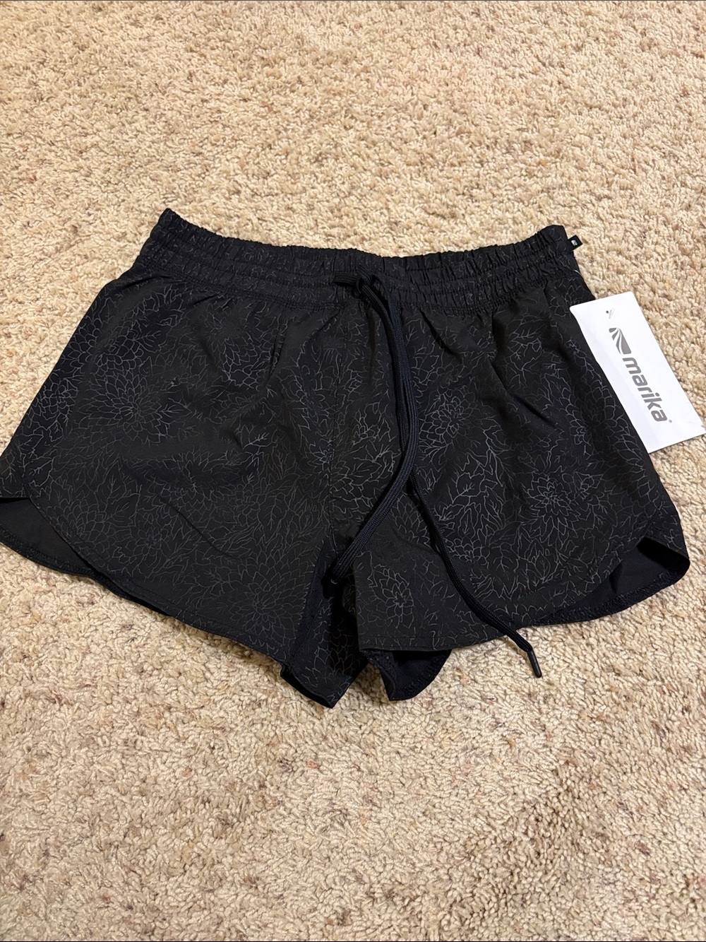 Marika Black Floral-Print Women's Athletic Shorts